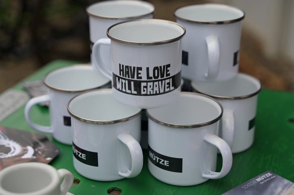 Gravelbecher Tasse Becher Radfahren Bike Packing Schicke Mütze Emaille Have Love Will Gravel